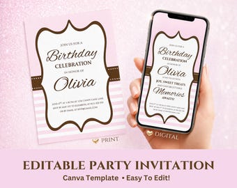 Editable Pink Party Invitation Template | Printable & Digital Invite | Canva Instant Download