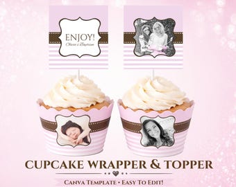 Editable Cupcake Wrapper and Topper Template | Baptism, Baby Shower, Confirmation, Birthday (Digital Download)