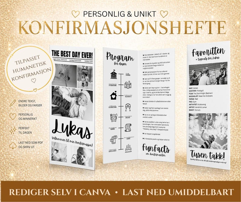 Humanetisk Konfirmasjonshefte Mal / Redigerbar Canva Bordhefte (Digital Nedlasting) Borgelig Konfirmasjon - Detalles personales imagen 3