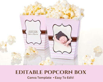 Editable Popcorn Box Template, Canva Party Favor Decor (Digital Download)