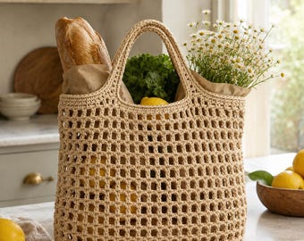 Crochet Mesh Market Bag Pattern PDF, Reusable Grocery Tote, Beginner Beach Bag Tutorial, Cotton Shopping Tote, Summer Market Bag, Gift Ideas