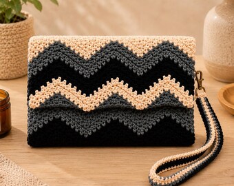Chevron Crochet Clutch Pattern PDF, Ripple Wristlet Purse, Beginner Evening Bag with Lining Tutorial, Handmade Gift, US Terms Download