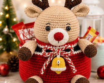 Christmas Reindeer Basket Crochet Pattern PDF, Holiday Candy Bowl, Amigurumi Storage Basket, Festive Gift Organizer, Crochet Decor, DIY Gift