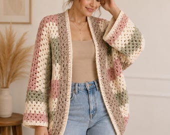 Crochet Cardigan Pattern PDF, Beginner Cocoon Shrug, One Square Granny Stitch Cardigan, Bulky Yarn Sweater Pattern, Sizes XS-5XL, US Terms