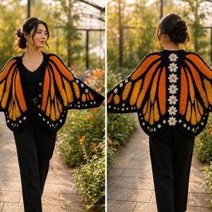 Monarch Butterfly Cardigan Crochet Pattern Oversized Wing Boho Sweater Monarch Tutorial (XS-XL) DIY Nature Fashion Gift for Crocheter & Baby