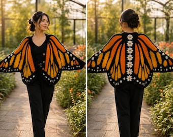 Monarch Butterfly Cardigan Crochet Pattern Oversized Wing Boho Sweater Monarch Tutorial (XS-XL) DIY Nature Fashion Gift for Crocheter & Baby