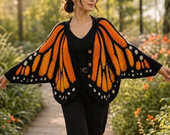 Monarch Butterfly Cardigan Crochet Pattern Oversized Wing Boho Sweater Monarch Tutorial (XS-XL)  DIY Nature Fashion Gift for Crocheter
