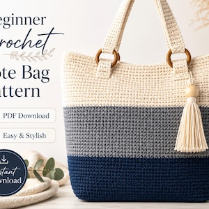 Anfänger Häkeln Tote Bag Muster PDF, Markttasche Farbblock, einfache Schulter Tasche, Seil Stil Geldbörse, Foto Tutorial sofort Download bereit