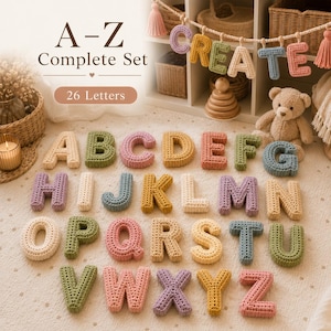 Padrão de alfabeto de crochê em PDF, letras de pelúcia de A a Z a 0 a 9, tutorial de letras amigurumi do alfabeto, letras para nomes de bebês, decoração para quarto de bebê, download.