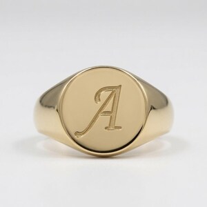 14k Gold Men’s Signet Ring, Personalized Script Initial Ring, Custom Letter A Ring, Classic Gold Band, Unique Minimalist Gift for Him