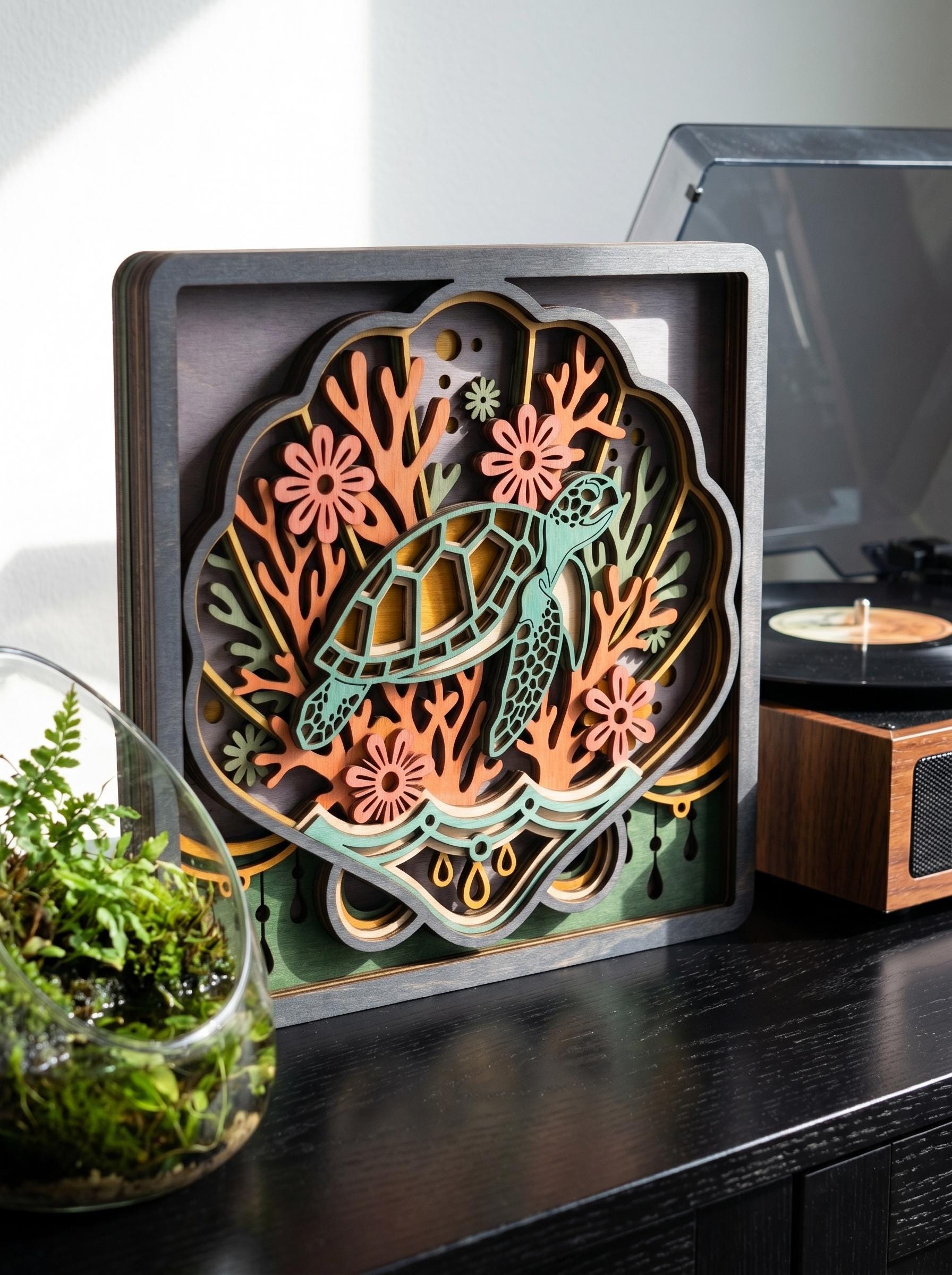 MD24 Sea Turtle Mandala Layered Wood Art SVG, Ocean Laser Cut File ...