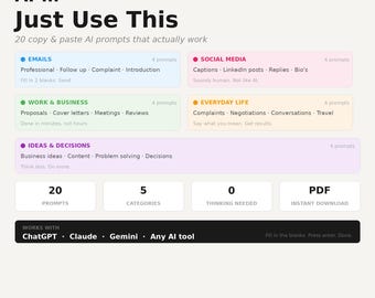 20 AI Prompts for ChatGPT, Claude, Gemini from AI-m ( AI-mentor)| Instant pdf Download