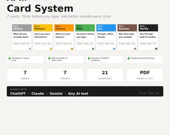 AI Prompting Card System | AI-m | 7 Ai Prompt Cards | AI help | Printable pdf | Instant Download
