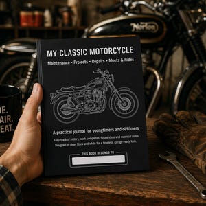 Classic Motorcycle Journal, Maintenance Log, Projects, Rides (Printable PDF)