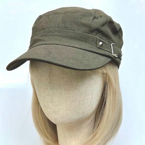 Khaki Cadet Cap, Flat Top Military Hat, Vintage Streetwear Accessory