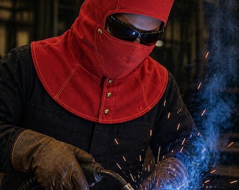 Casco de soldadura ignífugo, gorro de soldador, capucha protectora de algodón ignífugo para trabajos de soldadura y esmerilado.