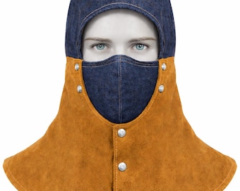 Casco de soldadura ignífugo, gorro de soldador, laterales de cuero ignífugo y capucha protectora de algodón para trabajos de soldadura y esmerilado.