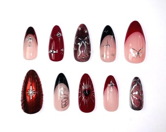 Red 3D Cats-eye Chrome Gel Press-on Nails