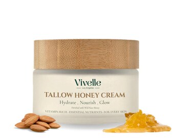 TALLOW HONEY SCENT, Honey Scent Cream, 100% Grass-Fed Beef Tallow, Jojoba, Raw Honey, Sweet Almond, and Frankincense oils –1.8 oz Cream Jar