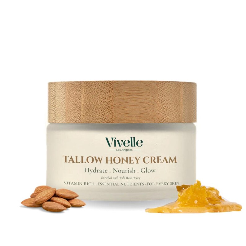 TALLOW HONEY SCENT, Honey Scent Cream, 100% Grass-Fed Beef Tallow, Jojoba, Raw Honey, Sweet Almond, and Frankincense oils –1.8 oz Cream Jar