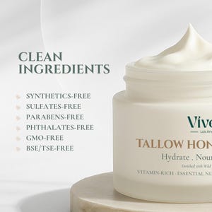TALLOW HONEY SCENT, Honey Scent Cream, 100% Grass-Fed Beef Tallow, Jojoba, Raw Honey, Sweet Almond, and Frankincense oils –1.8 oz Cream Jar