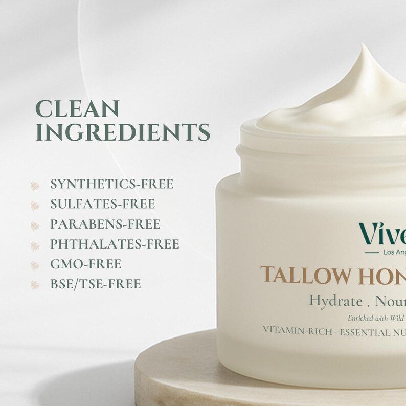 TALLOW HONEY SCENT, Honey Scent Cream, 100% Grass-Fed Beef Tallow, Jojoba, Raw Honey, Sweet Almond, and Frankincense oils –1.8 oz Cream Jar