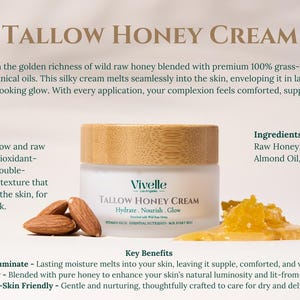 TALLOW HONEY SCENT, Honey Scent Cream, 100% Grass-Fed Beef Tallow, Jojoba, Raw Honey, Sweet Almond, and Frankincense oils –1.8 oz Cream Jar