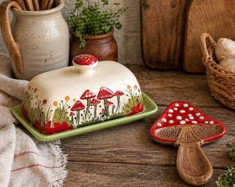 Mushroom Butter Dish Spoon Rest Guide, Cottagecore Kitchen Decor PDF