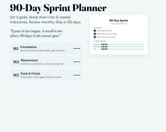 Planificateur d'objectifs de 90 jours PDF | Modèle de sprint de 12 semaines | Fixation d'objectifs trimestriels à imprimer | Suivi de buts | Téléchargement numérique A4