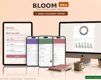 Bloom Budget PRO — Planificateur budgétaire hors ligne | Importation bancaire CSV | Application HTML | Ordinateur de bureau iPhone iPad | Planification avancée