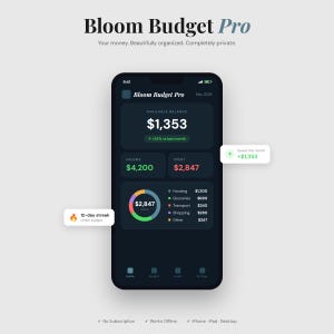 Bloom Budget Grey PRO — Simple Budget Planner|Offline HTML App | Monthly Budget Tracker| Grey Theme| iPhone iPad Desktop | No Subscription