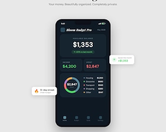 Bloom Budget Grey PRO — Planificateur budgétaire simple | Application HTML hors ligne | Suivi budgétaire mensuel| Thème gris | Ordinateur de bureau iPhone iPad | Pas d'abonnement