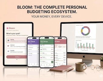 Planificateur budgétaire simple Bloom, HTML hors ligne, planificateur financier, téléchargement numérique