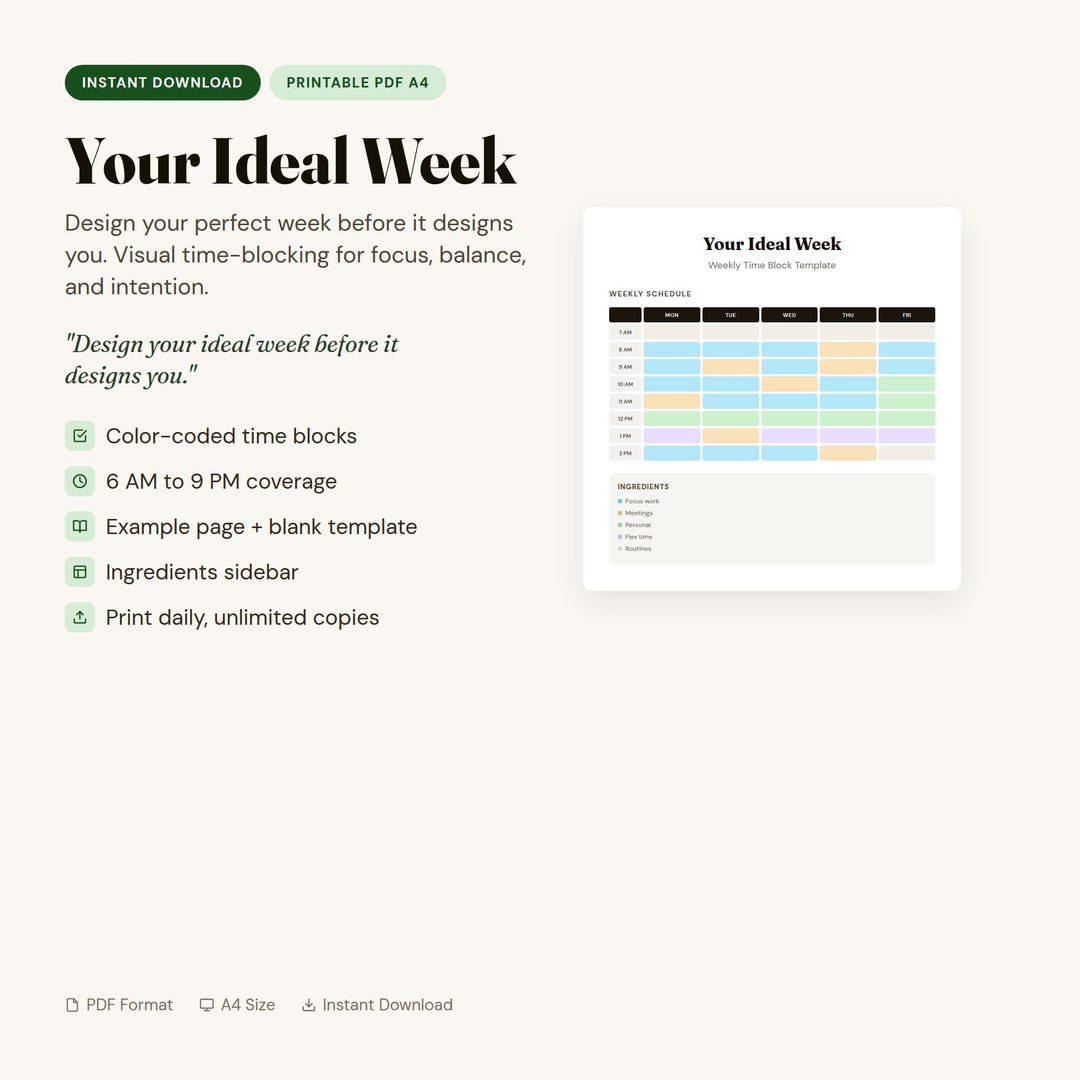 Ideal Week Planner PDF | Weekly Time Blocking Template | Productivity ...