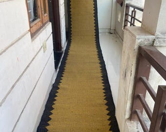Tappeto in lana e juta tessuto a mano / Tappeto boho sud-occidentale / Tappeto tribale geometrico stile fattoria / Tappeto rustico per soggiorno con frange