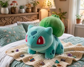 Peluche de criatura vegetal verde, monstruo suave del bosque, animal de peluche kawaii, compañero adorable de 20 cm.