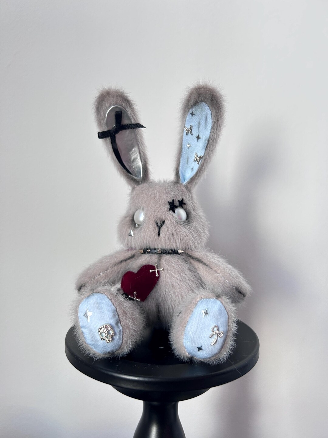 OOAK Handmade Punk Style Bunny Art Doll - Grey Punk Rabbit With Spiked ...