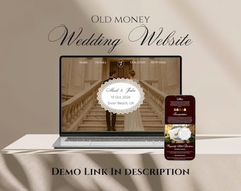 Old Money Wedding Website Template | Burgundy Classic Elegant Digital Invitation With Countdown Timer (Canva)