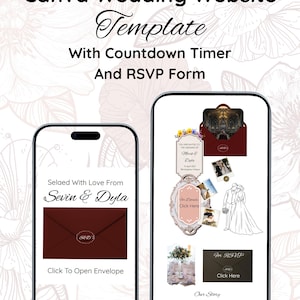 Elegant Old Money Canva Wedding Website Template: Burgundy Ivory Canva RSVP Wedding Website With countdown Timer
