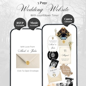 Beige And floral Wedding Website Template with RSVP and Countdown Timer Elegant Editable Old Money Canva Site Classic Digital Invitation