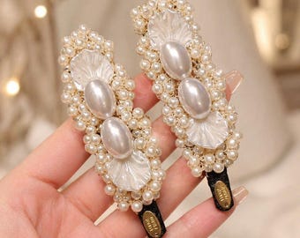 Fermaglio per capelli da sposa con perle, elegante fermaglio floreale con perle finte, accessorio in stile francese