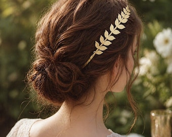 Diadema de hojas doradas, adorno para el cabello de novia, accesorio estilo diosa griega