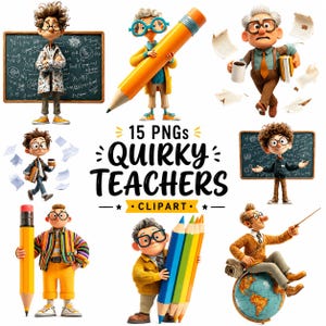 15 Quirky Teachers Clipart PNG Bundle | Funny Teacher PNG | Watercolor Teacher Clipart | Sublimation Design | Cricut | Commercial Use