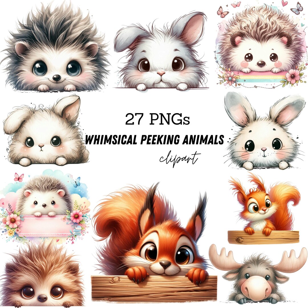 Whimsical Peeking Animals PNG Bundle | Cute Woodland Animal Clipart ...