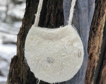 White Owl Spirit Felted ooak crossboby Bag