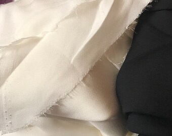 3 big pieces- more than yard- 100% silk fabric remnants black and white medium weight