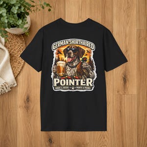 German Shorthaired Pointer Hunting Shirt Funny GSP Dad Gift Bird Dog Hunter Tee Birds Beers Points Pours Graphic