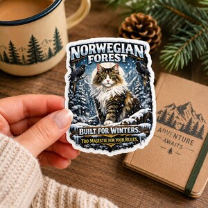 Pegatina de gato del bosque noruego, regalo para mamá de Wegie, pegatina para portátil "Built for Winters Too Majestic", calcomanía NFC para papá de gato, regalo de gato del bosque noruego