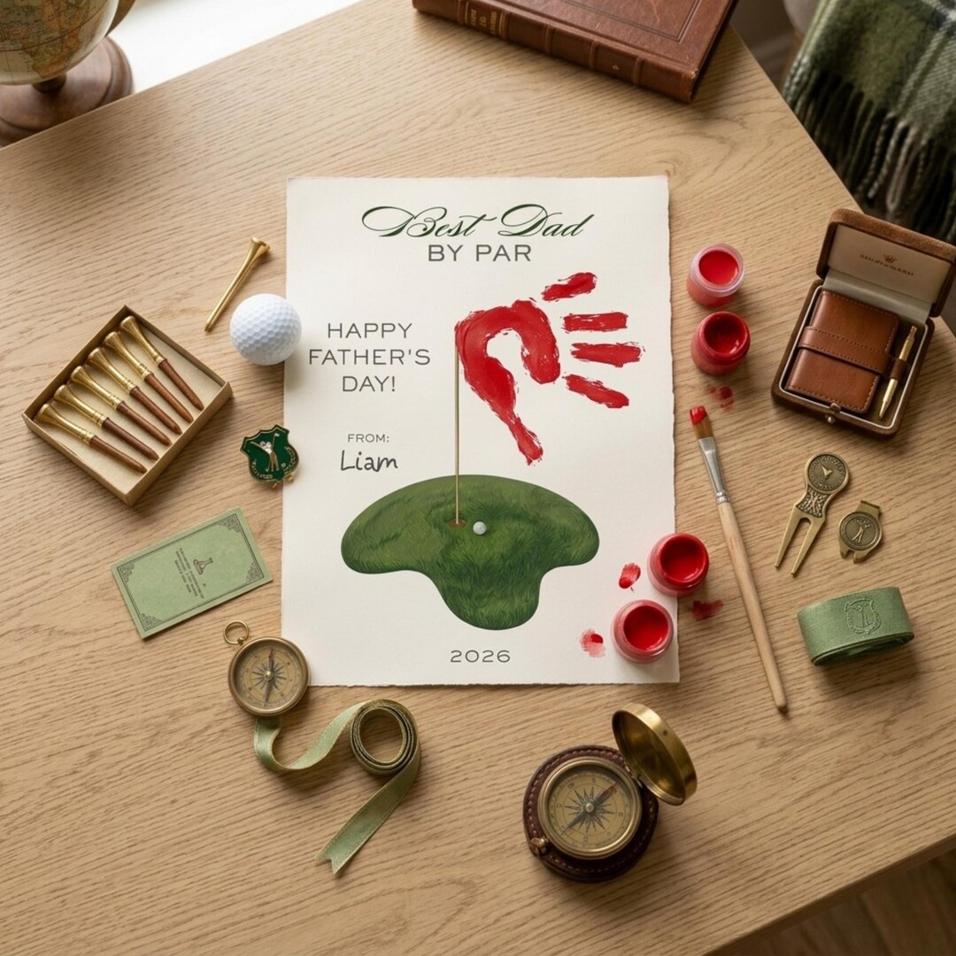 Golf Dad Handprint Art, Best Dad by Par Printable, Father's Day Gift ...