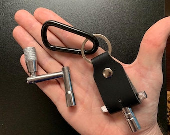Leather Drum Key Holder with Carabiner and Speed Key Quick Tune Drum Tool Drummer Gift Complete Drum Accessory